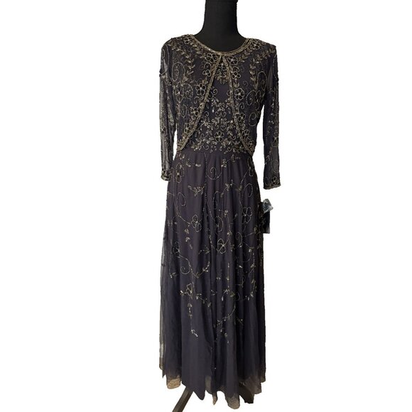 Pisarro Nights Jacket & Long Dress 8 Sequin Beaded Wedding Party Formal NEW $268 - Picture 7 of 16